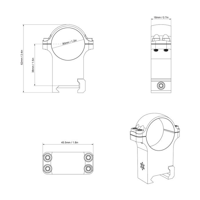 Кольца Vector Optics Стальные 30 мм Weaver высокие  