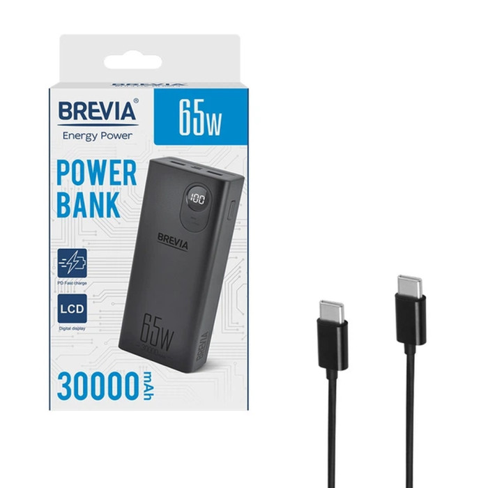 Повербанк (Power Bank) Brevia 30000mAh 65W, Li-Pol, LCD, Black  
