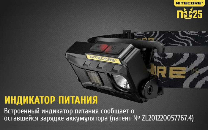 Фонарь налобный Nitecore NU25, черный  