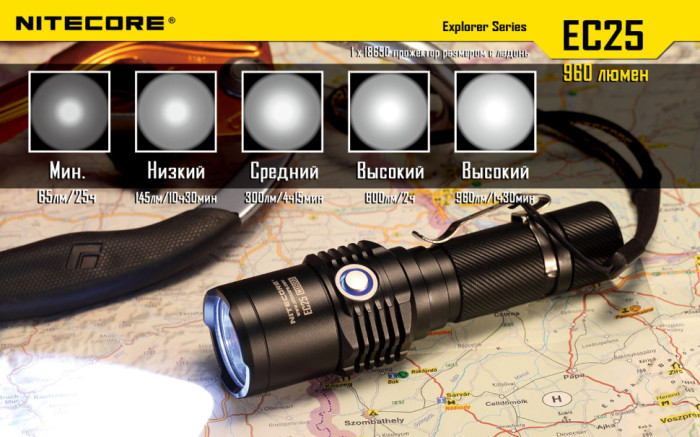Карманный фонарь Nitecore EC25 COBRA, 860 люмен (6-1039), холодный  
