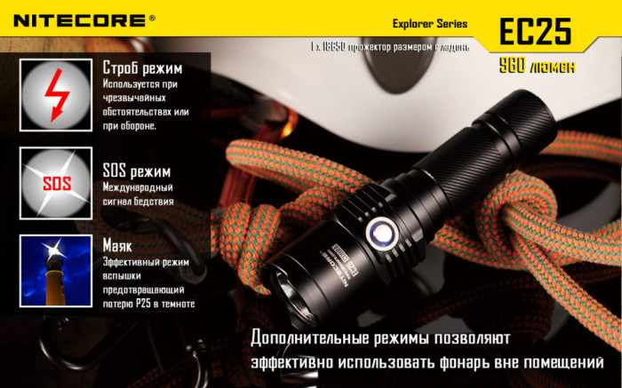Карманный фонарь Nitecore EC25 COBRA, 860 люмен (6-1039), холодный  