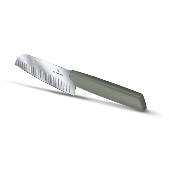 Кухонный нож Swiss Modern Santoku  17см рифл. с зел. ручкой (блистер)  