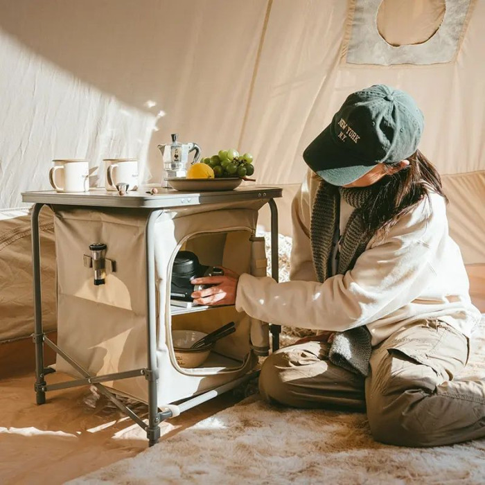 Стол раскладной с полками Naturehike CNH22JU031, бежевый  