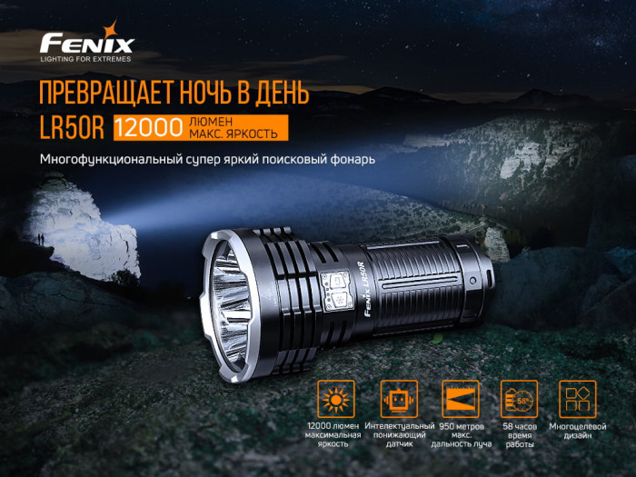 Поисковый фонарь Fenix LR50R Luminus SST70, 12000 лм  