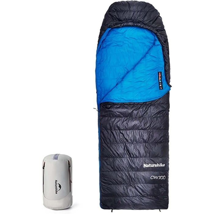 Спальник с натуральным пухом Naturehike CW700 CNK2450WS048, p-р M, черно-голубой  
