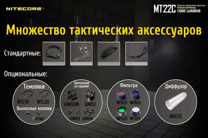 Карманный фонарь Nitecore MT22C, 1000 люмен  
