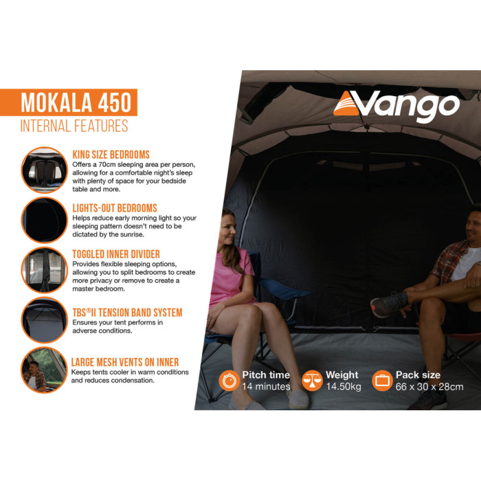 Палатка четырехместная Vango Mokala 450 Mineral Green (TETMOKALA000001) (930839)  