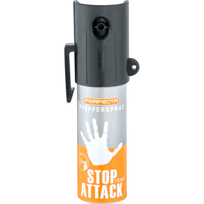 Баллончик газовый перцовый с клипсой Umarex Perfecta Stop Attack 10%, 15 мл, конусное распыление
