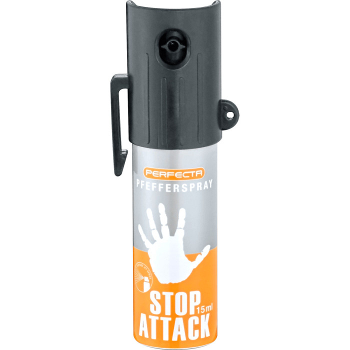 Баллончик газовый перцовый с клипсой Umarex Perfecta Stop Attack 10%, 15 мл, конусное распыление