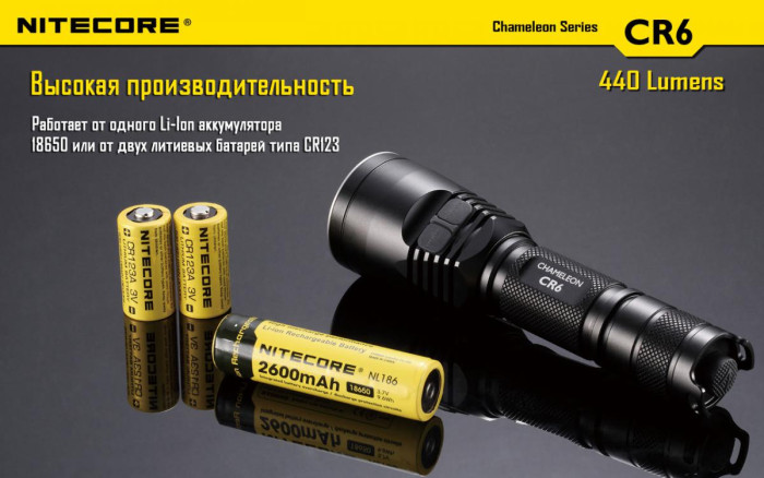 Тактический фонарь Nitecore CR6 (белый + красный + RGB), 440 люмен  