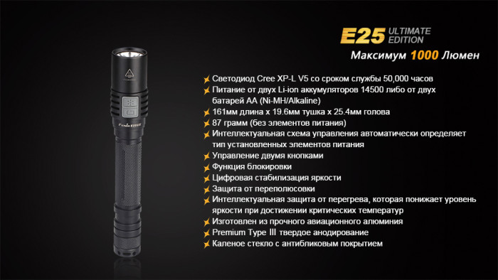 Карманный фонарь Fenix E25UE , серый, XP-L V5, 187 лм.  
