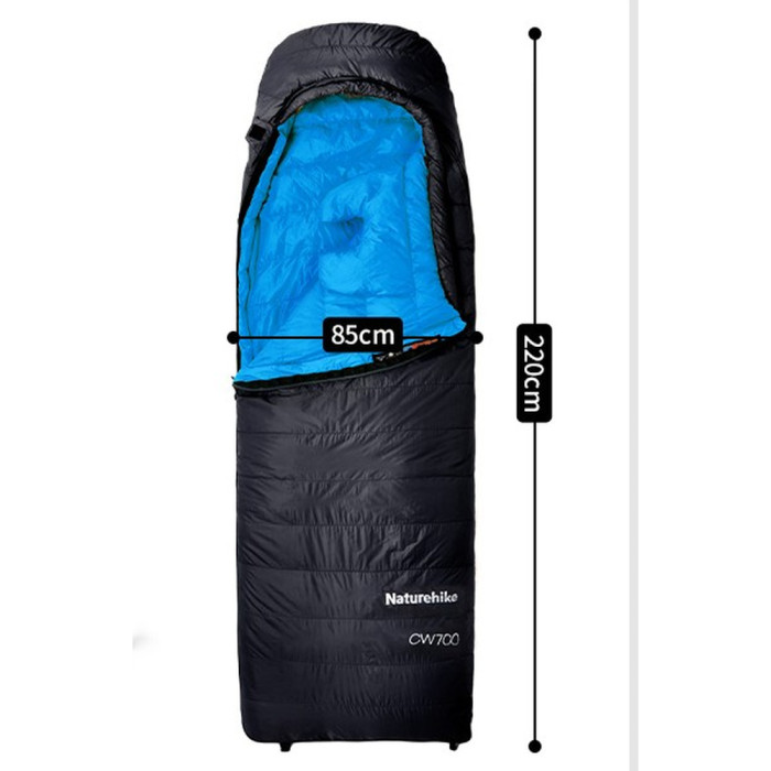 Спальник с натуральным пухом Naturehike CW700 CNK2450WS048, р-р L, черно-голубой  