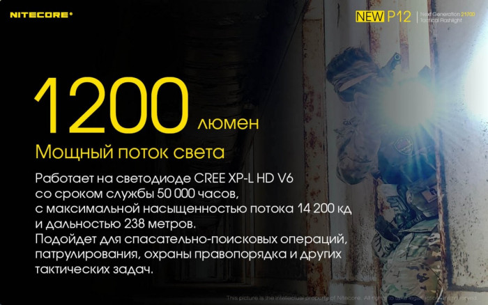 Карманный фонарь Nitecore P12 NEW, 1200 люмен  