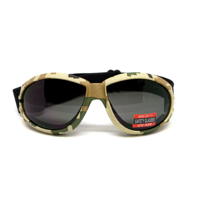Очки защитные с уплотнителем Global Vision Eliminator Camo Pixel (gray) серые в камуфлированной оправе  