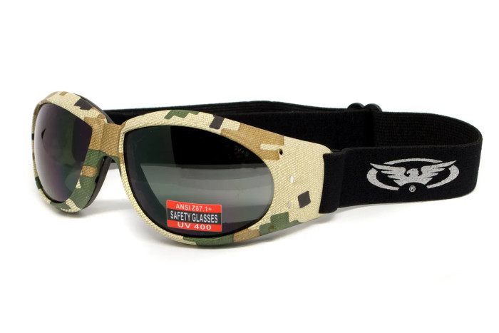 Очки защитные с уплотнителем Global Vision Eliminator Camo Pixel (gray) серые в камуфлированной оправе  