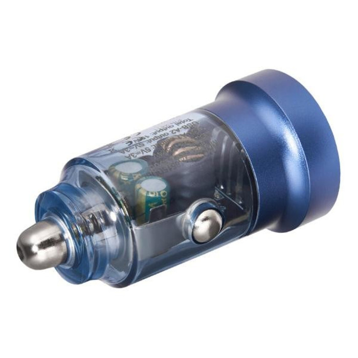 Автомобильное зарядное устройство Brevia ePower DualDrive 15W 2xUSB-A, transparent blue  