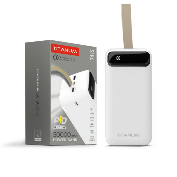 Повербанк 50000mAh TITANUM 741S 22.5W White 