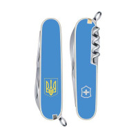 Нож Spartan Ukraine 91мм/12функ/бел лезвие/голуб.Герб/голуб.