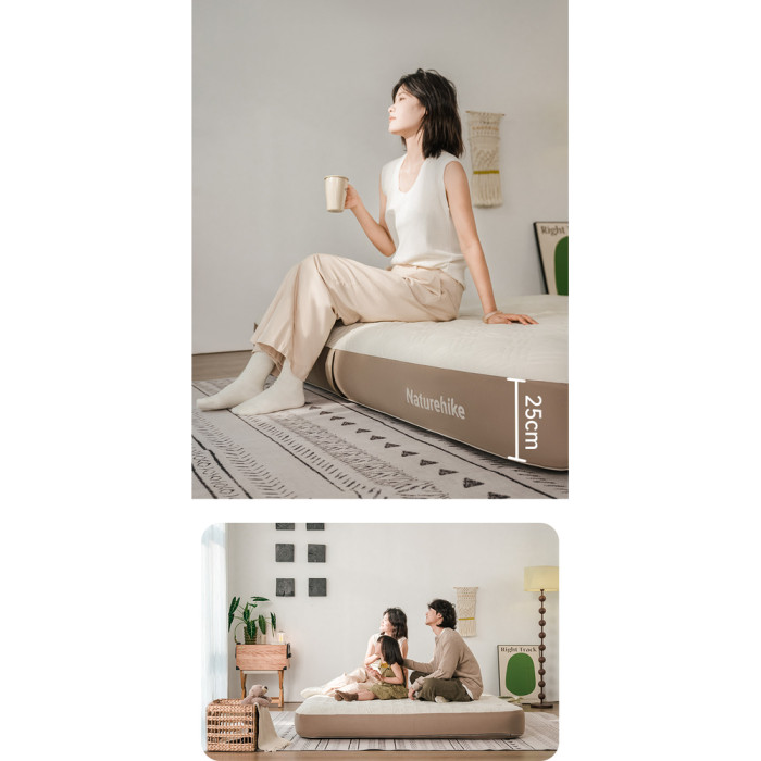 Матрас надувной двухместный Naturehike CNK2450WS023, 250 мм, бело-коричневый  