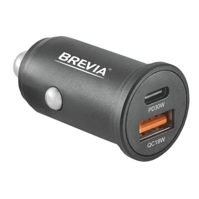 Автомобильное зарядное устройство Brevia ePower DualMetal 48W 1xUSB-C+1xUSB-A, black