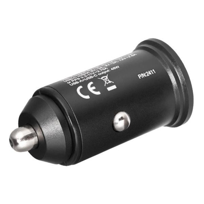 Автомобильное зарядное устройство Brevia ePower DualMetal 48W 1xUSB-C+1xUSB-A, black  