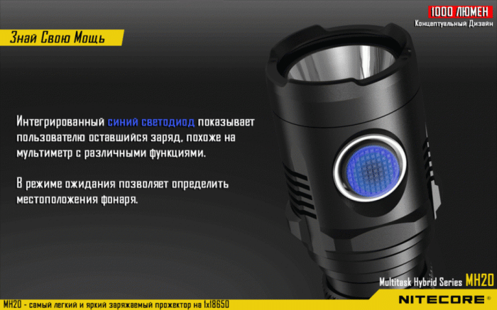 Карманный фонарь Nitecore MH20,1000 люмен (теплый свет)  