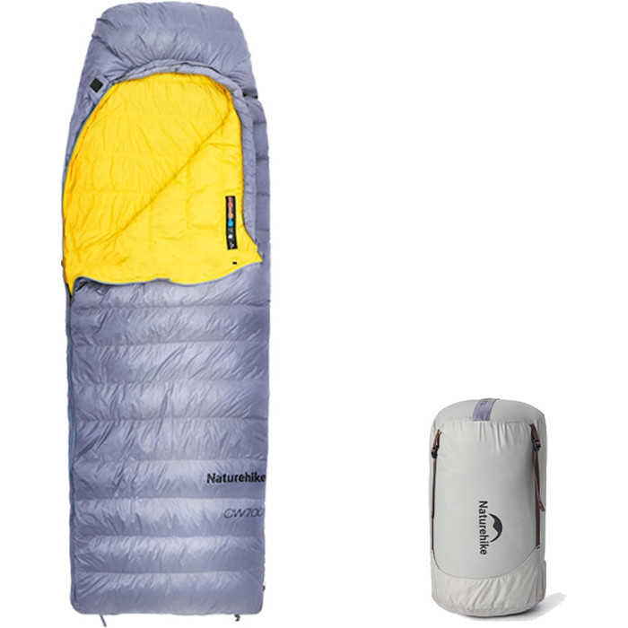 Спальник с натуральным пухом Naturehike CW700 CNK2450WS048, р-р L, желто-серый  