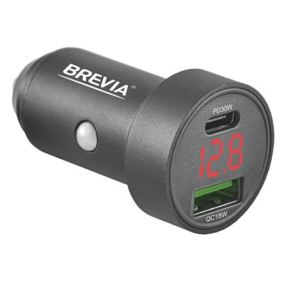 Автомобильное зарядное устройство Brevia ePower DualMetal Display 48W 1xUSB-C+1xUSB-A, metal, black