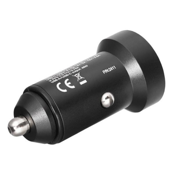 Автомобильное зарядное устройство Brevia ePower DualMetal Display 48W 1xUSB-C+1xUSB-A, metal, black  