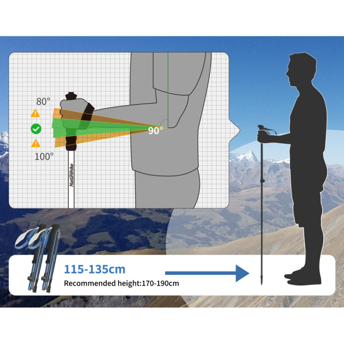 Комплект из пятисекционных складных трекинговых палок Naturehike CNK2450DS013 Gale Pro, 115-135 см, 2 шт, синие  
