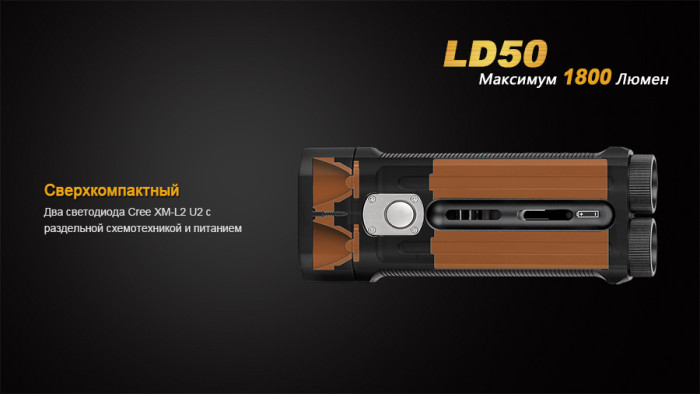 Сверхмощный фонарь Fenix LD50, черный, Cree XM-L2 (U2)  