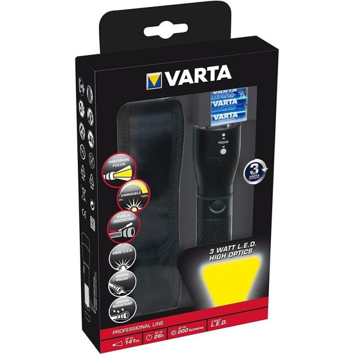 Карманный фонарь Varta 3W LED, 3AAA с чехлом, 200 лм  