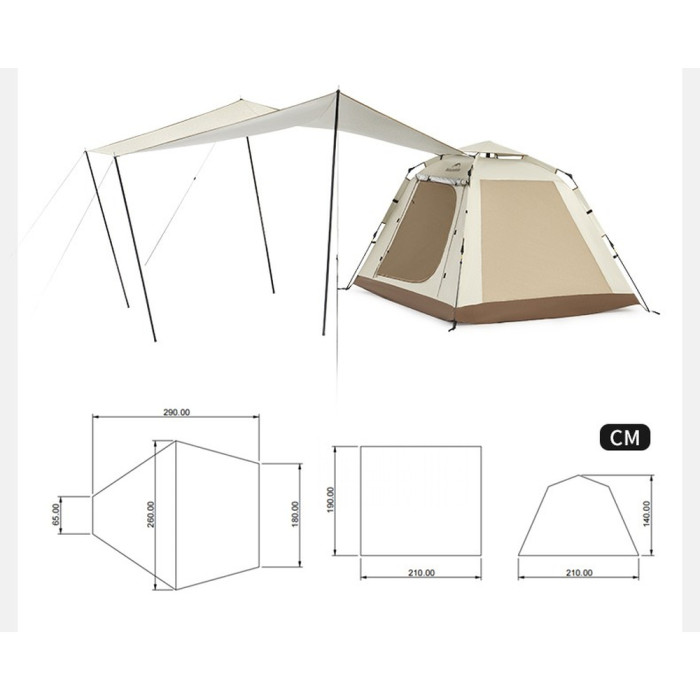 Палатка трехместная автоматическая с тентом Naturehike Ango Picnic CNK2450WS021, коричневая  