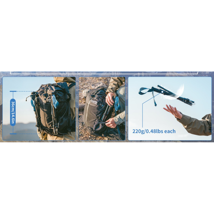 Комплект из пятисекционных складных трекинговых палок Naturehike CNK2450DS013 Gale Pro, 115-135 см, 2 шт, черные  