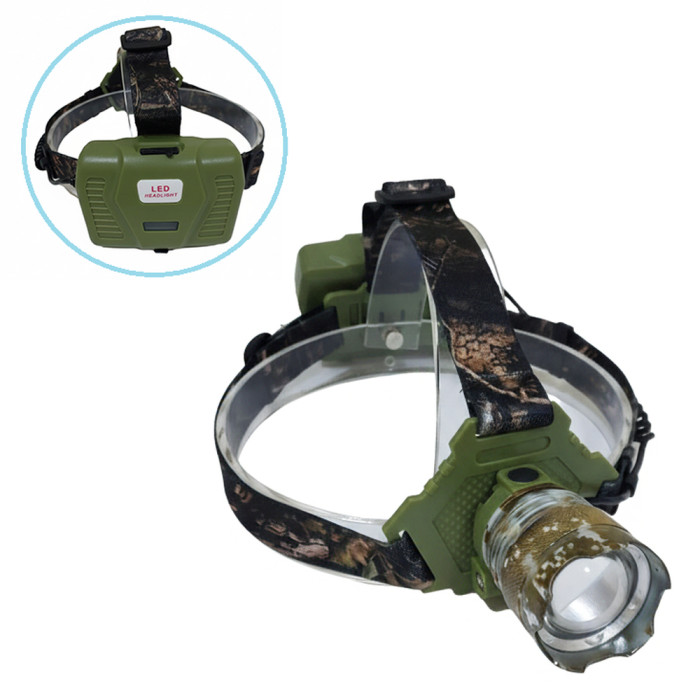 Фонарь налобный Police W328M-3-TG, Power Bank, 3x18650, ЗУ Type-C  