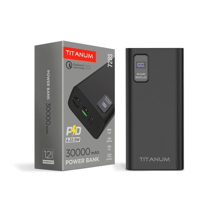 Повербанк TITANUM 728S 30000mAh 22.5W Black  