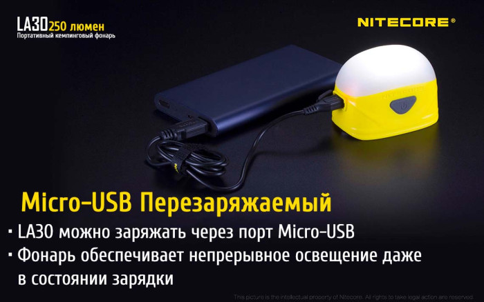 Кемпинговый фонарь Nitecore LA30, 250 люмен, желтый  