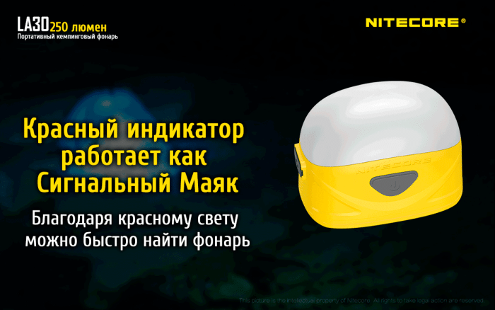 Кемпинговый фонарь Nitecore LA30, 250 люмен, желтый  