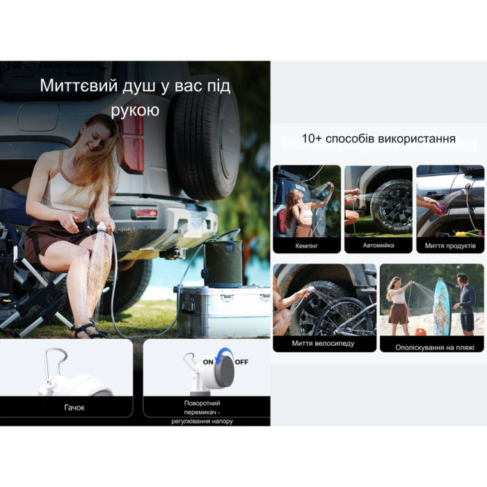 Душ портативный с насосом на аккумуляторе Flextail Tiny Shower, белый  