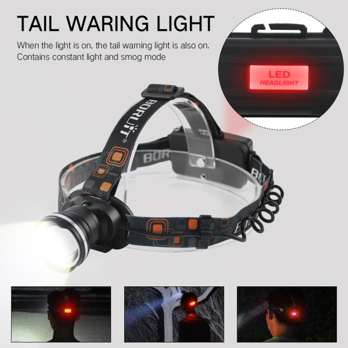 Фонарь налобный Police W518-TG, 2x18650, ЗУ Type-C, zoom, Box  