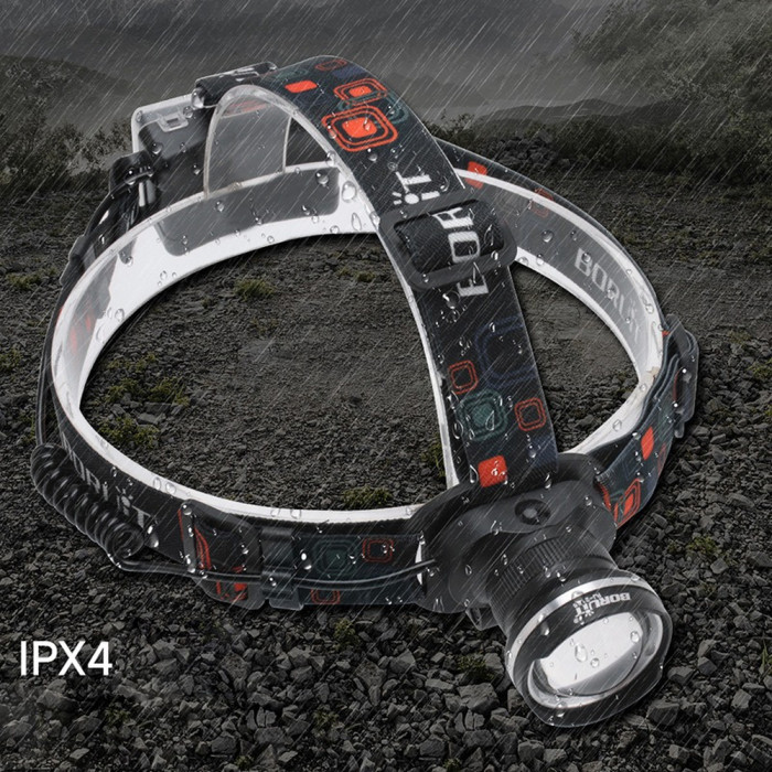 Фонарь налобный Police W518-TG, 2x18650, ЗУ Type-C, zoom, Box  