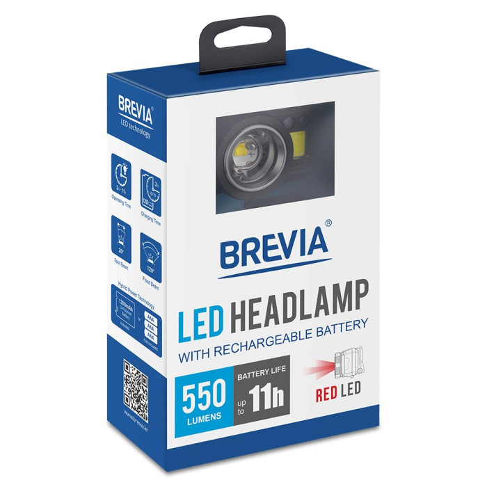 Фонарь налобный BREVIA 550Lm, 3W CREE XPG+COB, 1200mAh/3xAAA, Zoom, Sensor White/Red (14400ERBX1)  