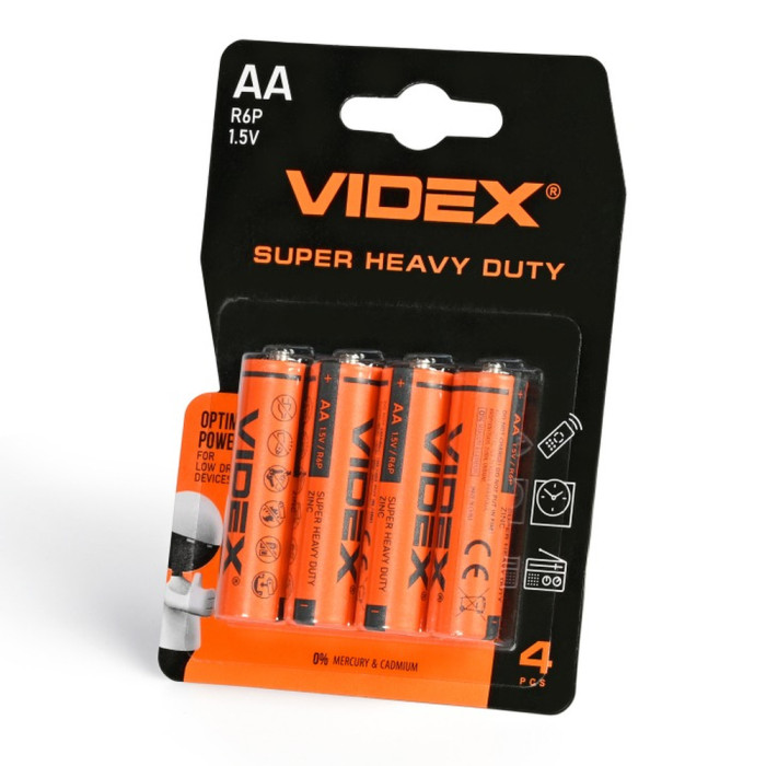 Батарейка солевая Videx R6P/AA 4шт BLISTER  