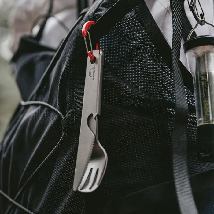 Набор столовых приборов (ложка, вилка, нож) из титана Naturehike CNH22CJ017, серый с мешочком  