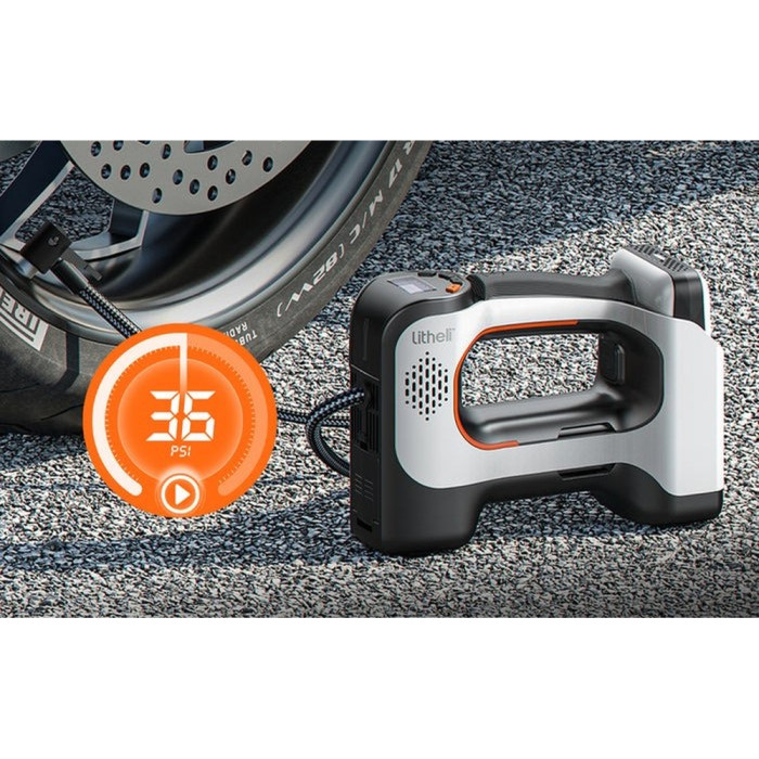 Аккумуляторный компрессор Litheli с фонарем, питание от павербанка (УМБ Litheli Power Bank 20000 mAh, 45 W, 2А в комплекте)  