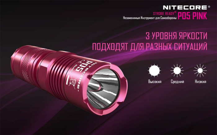 Карманный фонарь Nitecore P05, розовый, 460 люмен  