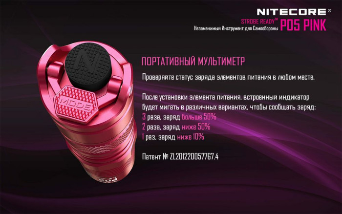 Карманный фонарь Nitecore P05, розовый, 460 люмен  