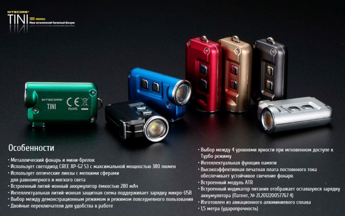 Фонарь- брелок Nitecore Tini, серый, 380 люмен  