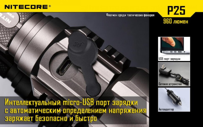 Карманный фонарь Nitecore P25 SMILODON, 960 люмен (черный)  
