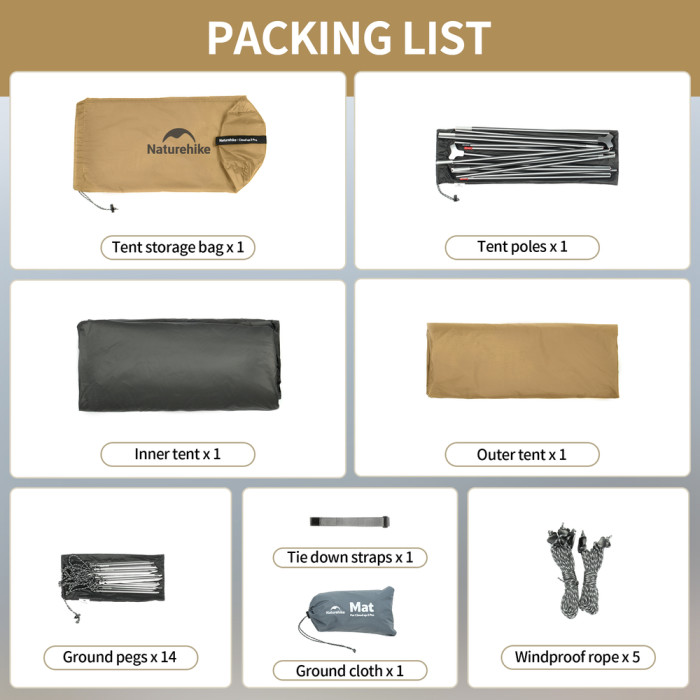 Палатка сверхлегкая двухместная Naturehike Cloud Up Pro CNK2350WS020, коричневая  
